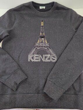 Kenzo Paris Eiffel Tower Crewneck Sweatshirt Black Sparkly Size XS